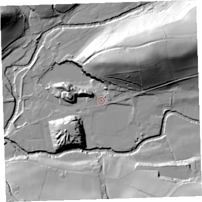 Shaded relief map of the ground around PL160AN, computed from Environment Agency LiDAR. The ground here sits at about 59 m above sea level and falls 56 m across the surrounding 800 m. Surface water reaching this point runs off ground lying to the north-east, 39.5 m higher.