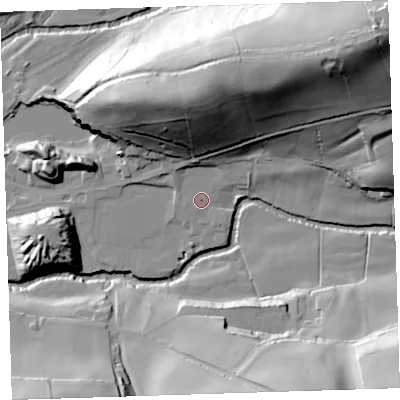 Shaded relief map of the ground around PL160BA, computed from Environment Agency LiDAR. The ground here sits at about 59 m above sea level and falls 64 m across the surrounding 800 m. Surface water reaching this point runs off ground lying to the west-south-west, 0.8 m higher.