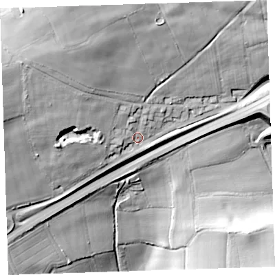 Shaded relief map of the ground around PL160DA, computed from Environment Agency LiDAR. The ground here sits at about 106 m above sea level and falls 60 m across the surrounding 800 m. Surface water reaching this point runs off ground lying to the north-north-west, 27.8 m higher.