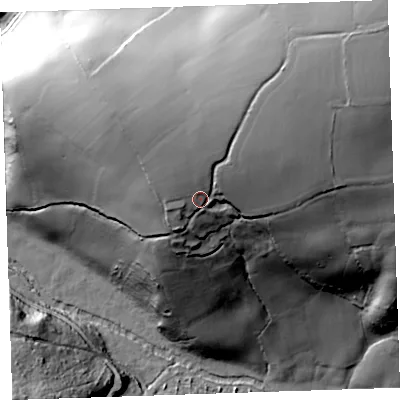 Shaded relief map of the ground around PL177NF, computed from Environment Agency LiDAR. The ground here sits at about 109 m above sea level and falls 96 m across the surrounding 800 m. Surface water reaching this point runs off ground lying to the north-east, 33.3 m higher.