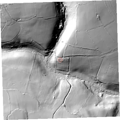 Shaded relief map of the ground around PL178AL, computed from Environment Agency LiDAR. The ground here sits at about 89 m above sea level and falls 88 m across the surrounding 800 m. Surface water reaching this point runs off ground lying to the north-east, 34.7 m higher.