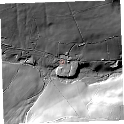 Shaded relief map of the ground around PL178AN, computed from Environment Agency LiDAR. The ground here sits at about 117 m above sea level and falls 73 m across the surrounding 800 m. Surface water reaching this point runs off ground lying to the north, 50.2 m higher.