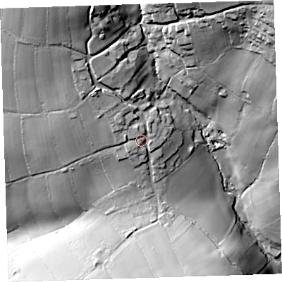 Shaded relief map of the ground around PL178BJ, computed from Environment Agency LiDAR. The ground here sits at about 87 m above sea level and falls 64 m across the surrounding 800 m. Surface water reaching this point runs off ground lying to the north-west, 9.5 m higher.