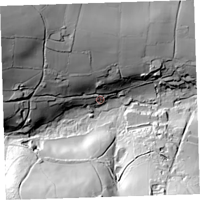 Shaded relief map of the ground around PL178LG, computed from Environment Agency LiDAR. The ground here sits at about 39 m above sea level and falls 82 m across the surrounding 800 m. Surface water reaching this point runs off ground lying to the north-west, 53.8 m higher.