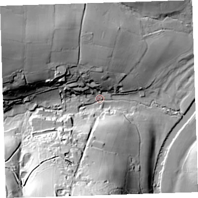 Shaded relief map of the ground around PL178NJ, computed from Environment Agency LiDAR. The ground here sits at about 26 m above sea level and falls 64 m across the surrounding 800 m. Surface water reaching this point runs off ground lying to the south-south-west, 56.9 m higher.