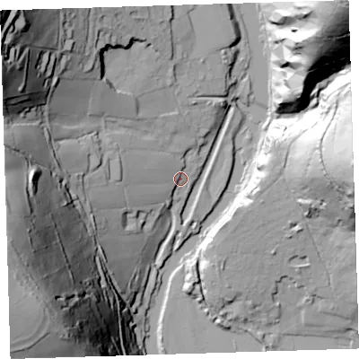 Shaded relief map of the ground around PL189BZ, computed from Environment Agency LiDAR. The ground here sits at about 7 m above sea level and falls 117 m across the surrounding 800 m. Surface water reaching this point runs off ground lying to the west, 27.4 m higher.
