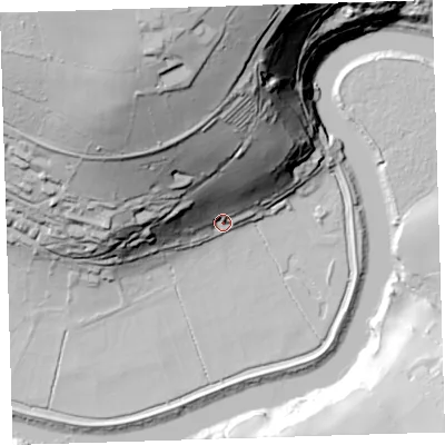 Shaded relief map of the ground around PL189SJ, computed from Environment Agency LiDAR. The ground here sits at about 7 m above sea level and falls 84 m across the surrounding 800 m. Surface water reaching this point runs off ground lying to the north, 55.0 m higher.
