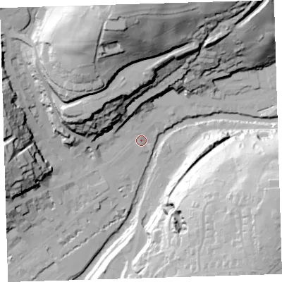 Shaded relief map of the ground around PL190BJ, computed from Environment Agency LiDAR. The ground here sits at about 81 m above sea level and falls 81 m across the surrounding 800 m. Surface water reaching this point runs off ground lying to the north-west, 35.3 m higher.