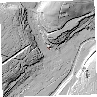 Shaded relief map of the ground around PL190DB, computed from Environment Agency LiDAR. The ground here sits at about 86 m above sea level and falls 80 m across the surrounding 800 m. Surface water reaching this point runs off ground lying to the west-north-west, 55.9 m higher.
