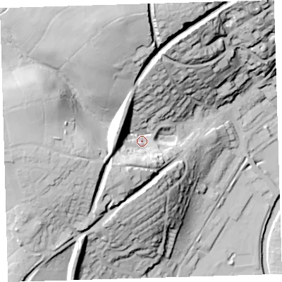 Shaded relief map of the ground around PL198BH, computed from Environment Agency LiDAR. The ground here sits at about 98 m above sea level and falls 72 m across the surrounding 800 m. Surface water reaching this point runs off ground lying to the north, 45.1 m higher.