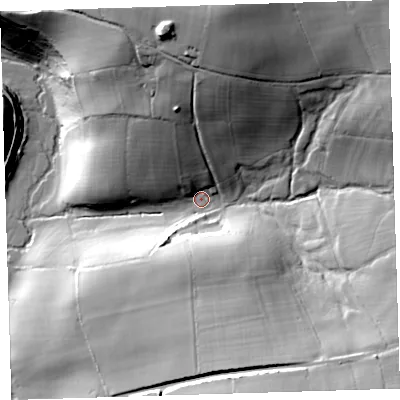 Shaded relief map of the ground around PL198HW, computed from Environment Agency LiDAR. The ground here sits at about 90 m above sea level and falls 69 m across the surrounding 800 m. Surface water reaching this point runs off ground lying to the north, 47.6 m higher.