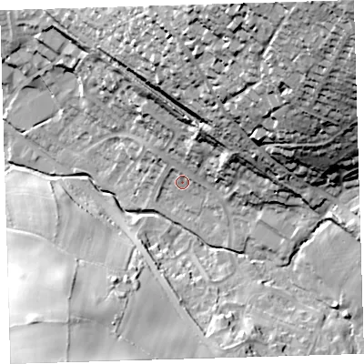 Shaded relief map of the ground around PL199EZ, computed from Environment Agency LiDAR. The ground here sits at about 82 m above sea level and falls 78 m across the surrounding 800 m. Surface water reaching this point runs off ground lying to the north-east, 68.2 m higher.