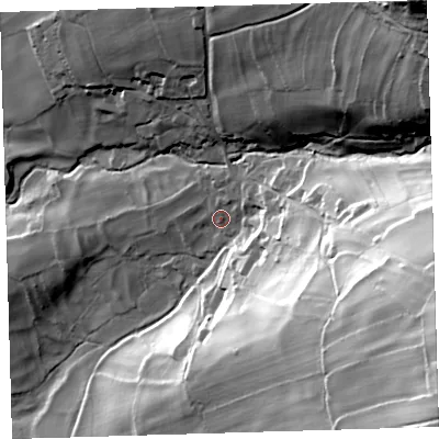 Shaded relief map of the ground around PL199NW, computed from Environment Agency LiDAR. The ground here sits at about 160 m above sea level and falls 98 m across the surrounding 800 m. Surface water reaching this point runs off ground lying to the east-north-east, 12.1 m higher.