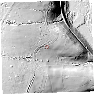Shaded relief map of the ground around PL206JA, computed from Environment Agency LiDAR. The ground here sits at about 179 m above sea level and falls 87 m across the surrounding 800 m. Surface water reaching this point runs off ground lying to the north-west, 20.7 m higher.