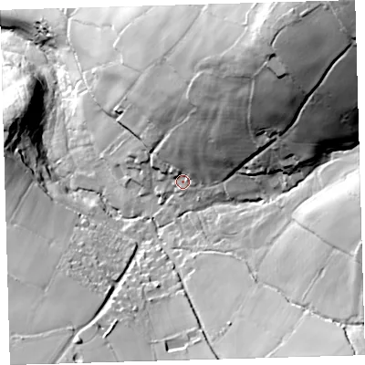 Shaded relief map of the ground around PL206JX, computed from Environment Agency LiDAR. The ground here sits at about 157 m above sea level and falls 97 m across the surrounding 800 m. Surface water reaching this point runs off ground lying to the north-east, 43.9 m higher.