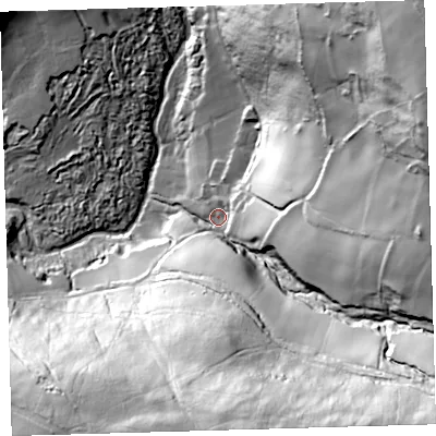 Shaded relief map of the ground around PL206PH, computed from Environment Agency LiDAR. The ground here sits at about 161 m above sea level and falls 111 m across the surrounding 800 m. Surface water reaching this point runs off ground lying to the south-east, 91.6 m higher.