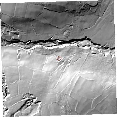 Shaded relief map of the ground around PL206PZ, computed from Environment Agency LiDAR. The ground here sits at about 156 m above sea level and falls 94 m across the surrounding 800 m. Surface water reaching this point runs off ground lying to the east-south-east, 57.8 m higher.