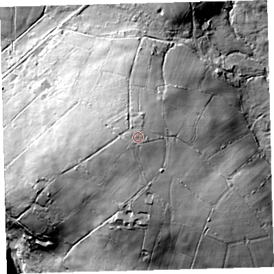 Shaded relief map of the ground around PL206TJ, computed from Environment Agency LiDAR. The ground here sits at about 370 m above sea level and falls 51 m across the surrounding 800 m. Surface water reaching this point runs off ground lying to the west-north-west, 0.8 m higher.