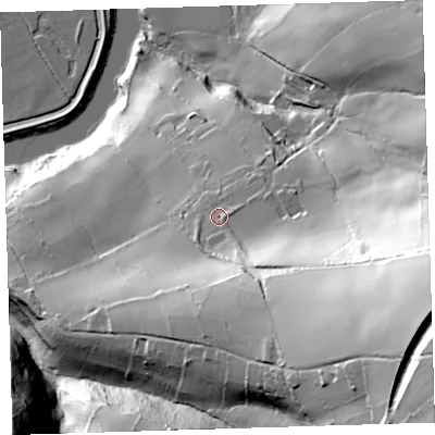Shaded relief map of the ground around PL207HN, computed from Environment Agency LiDAR. The ground here sits at about 37 m above sea level and falls 105 m across the surrounding 800 m. Surface water reaching this point runs off ground lying to the south-east, 49.3 m higher.