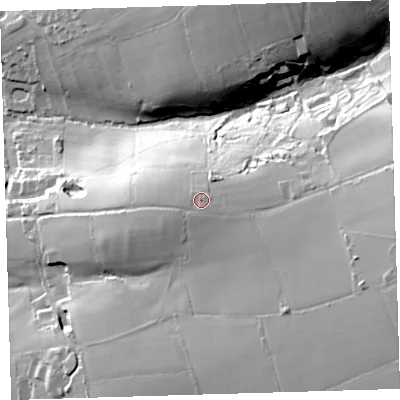 Shaded relief map of the ground around PL207LQ, computed from Environment Agency LiDAR. The ground here sits at about 136 m above sea level and falls 66 m across the surrounding 800 m. Surface water reaching this point runs off ground lying to the east-south-east, 2.0 m higher.