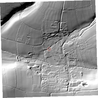 Shaded relief map of the ground around PL207LR, computed from Environment Agency LiDAR. The ground here sits at about 91 m above sea level and falls 57 m across the surrounding 800 m. Surface water reaching this point runs off ground lying to the north-north-east, 40.6 m higher.