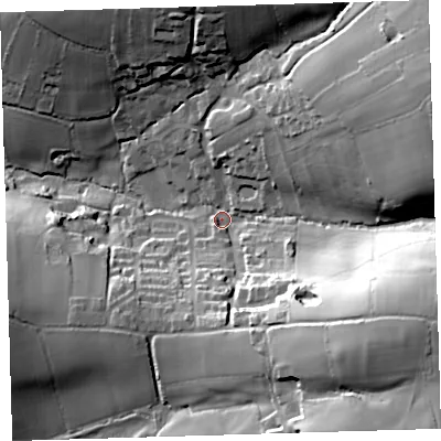 Shaded relief map of the ground around PL207LY, computed from Environment Agency LiDAR. The ground here sits at about 92 m above sea level and falls 57 m across the surrounding 800 m. Surface water reaching this point runs off ground lying to the east-south-east, 45.8 m higher.