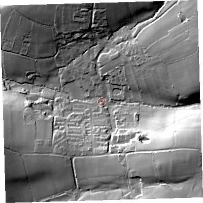 Shaded relief map of the ground around PL207LZ, computed from Environment Agency LiDAR. The ground here sits at about 91 m above sea level and falls 57 m across the surrounding 800 m. Surface water reaching this point runs off ground lying to the east-south-east, 45.9 m higher.