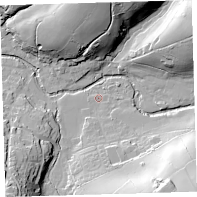 Shaded relief map of the ground around PL207SA, computed from Environment Agency LiDAR. The ground here sits at about 87 m above sea level and falls 59 m across the surrounding 800 m. Surface water reaching this point runs off ground lying to the south-east, 52.5 m higher.