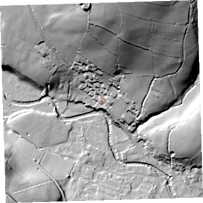 Shaded relief map of the ground around PL207TZ, computed from Environment Agency LiDAR. The ground here sits at about 92 m above sea level and falls 100 m across the surrounding 800 m. Surface water reaching this point runs off ground lying to the north-north-east, 83.6 m higher.