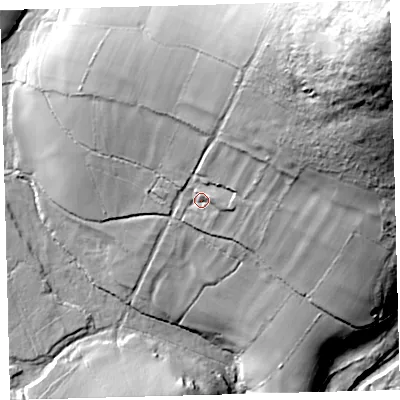 Shaded relief map of the ground around PL210JH, computed from Environment Agency LiDAR. The ground here sits at about 201 m above sea level and falls 106 m across the surrounding 800 m. Surface water reaching this point runs off ground lying to the north-east, 73.5 m higher.