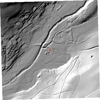 Shaded relief map of the ground around PL210LQ, computed from Environment Agency LiDAR. The ground here sits at about 10 m above sea level and falls 90 m across the surrounding 800 m. Surface water reaching this point runs off ground lying to the south-west, 4.1 m higher.