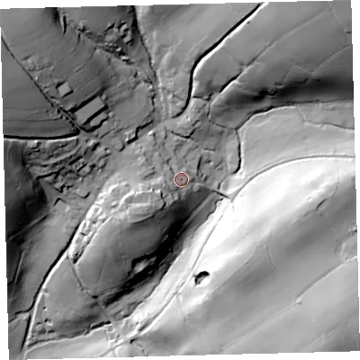 Shaded relief map of the ground around PL210NZ, computed from Environment Agency LiDAR. The ground here sits at about 101 m above sea level and falls 83 m across the surrounding 800 m. Surface water reaching this point runs off ground lying to the west-south-west, 11.3 m higher.