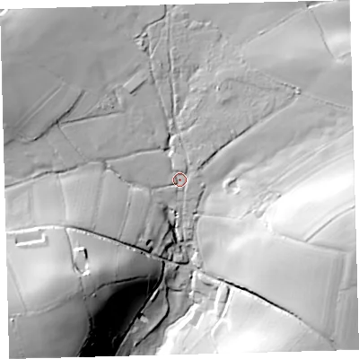 Shaded relief map of the ground around PL219JT, computed from Environment Agency LiDAR. The ground here sits at about 113 m above sea level and falls 53 m across the surrounding 800 m. Surface water reaching this point runs off ground lying to the north-west, 26.0 m higher.