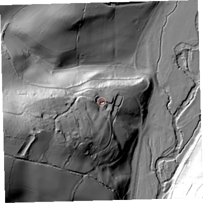 Shaded relief map of the ground around PL219NX, computed from Environment Agency LiDAR. The ground here sits at about 31 m above sea level and falls 81 m across the surrounding 800 m. Surface water reaching this point runs off ground lying to the west-south-west, 28.0 m higher.