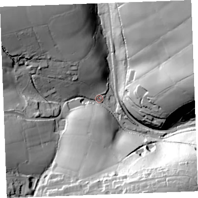 Shaded relief map of the ground around PL231JS, computed from Environment Agency LiDAR. The ground here sits at about 24 m above sea level and falls 67 m across the surrounding 800 m. Surface water reaching this point runs off ground lying to the north-west, 50.8 m higher.