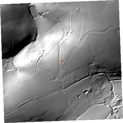 Shaded relief map of the ground around PL231LA, computed from Environment Agency LiDAR. The ground here sits at about 84 m above sea level and falls 87 m across the surrounding 800 m. Surface water reaching this point runs off ground lying to the east-north-east, 8.6 m higher.