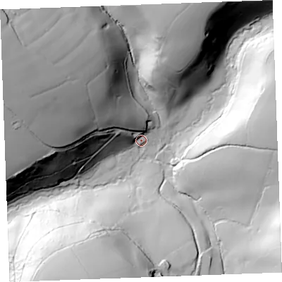 Shaded relief map of the ground around PL231NL, computed from Environment Agency LiDAR. The ground here sits at about 28 m above sea level and falls 78 m across the surrounding 800 m. Surface water reaching this point runs off ground lying to the north-west, 55.3 m higher.