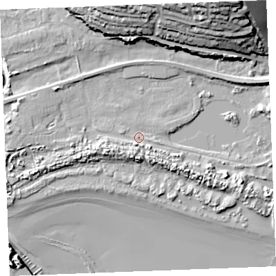 Shaded relief map of the ground around PL242AS, computed from Environment Agency LiDAR. The ground here sits at about 4 m above sea level and falls 33 m across the surrounding 800 m. Surface water reaching this point runs off ground lying to the south, 4.0 m higher.