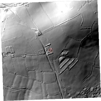 Shaded relief map of the ground around PL242EH, computed from Environment Agency LiDAR. The ground here sits at about 101 m above sea level and falls 61 m across the surrounding 800 m. Surface water reaching this point runs off ground lying to the north-north-west, 9.8 m higher.