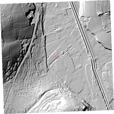 Shaded relief map of the ground around PL242GE, computed from Environment Agency LiDAR. The ground here sits at about 4 m above sea level and falls 64 m across the surrounding 800 m. Surface water reaching this point runs off ground lying to the south-west, 41.2 m higher.