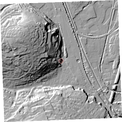 Shaded relief map of the ground around PL242HY, computed from Environment Agency LiDAR. The ground here sits at about 8 m above sea level and falls 44 m across the surrounding 800 m. Surface water reaching this point runs off ground lying to the north-west, 42.4 m higher.