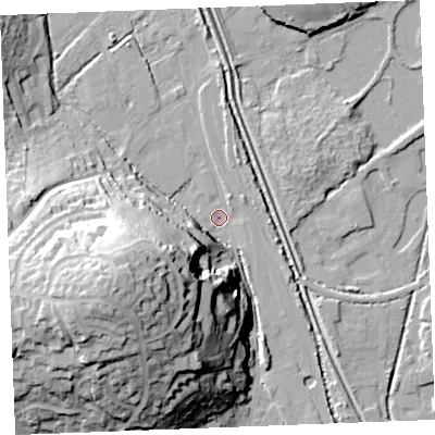 Shaded relief map of the ground around PL242JA, computed from Environment Agency LiDAR. The ground here sits at about 3 m above sea level and falls 43 m across the surrounding 800 m. Surface water reaching this point runs off ground lying to the west-south-west, 40.9 m higher.