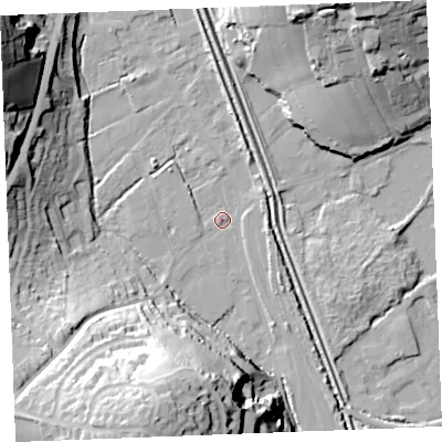 Shaded relief map of the ground around PL242JG, computed from Environment Agency LiDAR. The ground here sits at about 4 m above sea level and falls 42 m across the surrounding 800 m. Surface water reaching this point runs off ground lying to the south-south-west, 41.8 m higher.