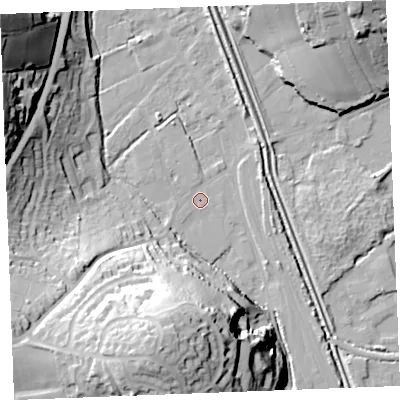 Shaded relief map of the ground around PL242JL, computed from Environment Agency LiDAR. The ground here sits at about 4 m above sea level and falls 44 m across the surrounding 800 m. Surface water reaching this point runs off ground lying to the west-north-west, 1.2 m higher.