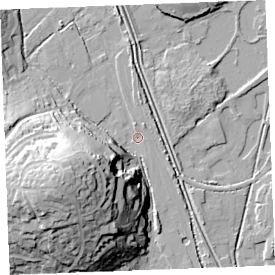 Shaded relief map of the ground around PL242JN, computed from Environment Agency LiDAR. The ground here sits at about 4 m above sea level and falls 43 m across the surrounding 800 m. Surface water reaching this point runs off ground lying to the west-south-west, 40.9 m higher.