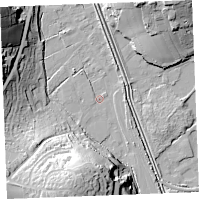 Shaded relief map of the ground around PL242JQ, computed from Environment Agency LiDAR. The ground here sits at about 4 m above sea level and falls 42 m across the surrounding 800 m. Surface water reaching this point runs off ground lying to the south-south-west, 41.8 m higher.