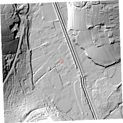 Shaded relief map of the ground around PL242LZ, computed from Environment Agency LiDAR. The ground here sits at about 4 m above sea level and falls 46 m across the surrounding 800 m. Surface water reaching this point runs off ground lying to the west-north-west, 45.5 m higher.
