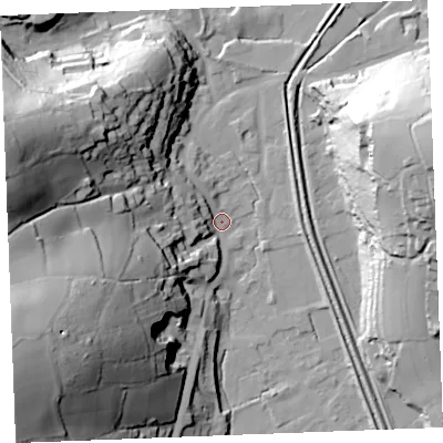 Shaded relief map of the ground around PL242NJ, computed from Environment Agency LiDAR. The ground here sits at about 5 m above sea level and falls 74 m across the surrounding 800 m. Surface water reaching this point runs off ground lying to the west-south-west, 72.0 m higher.