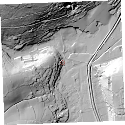 Shaded relief map of the ground around PL242NU, computed from Environment Agency LiDAR. The ground here sits at about 7 m above sea level and falls 101 m across the surrounding 800 m. Surface water reaching this point runs off ground lying to the north-west, 99.5 m higher.