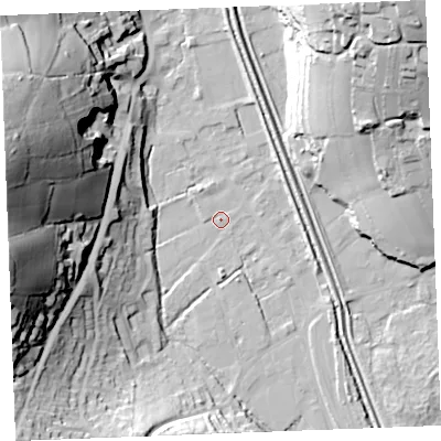 Shaded relief map of the ground around PL242NZ, computed from Environment Agency LiDAR. The ground here sits at about 4 m above sea level and falls 58 m across the surrounding 800 m. Surface water reaching this point runs off ground lying to the west, 56.2 m higher.